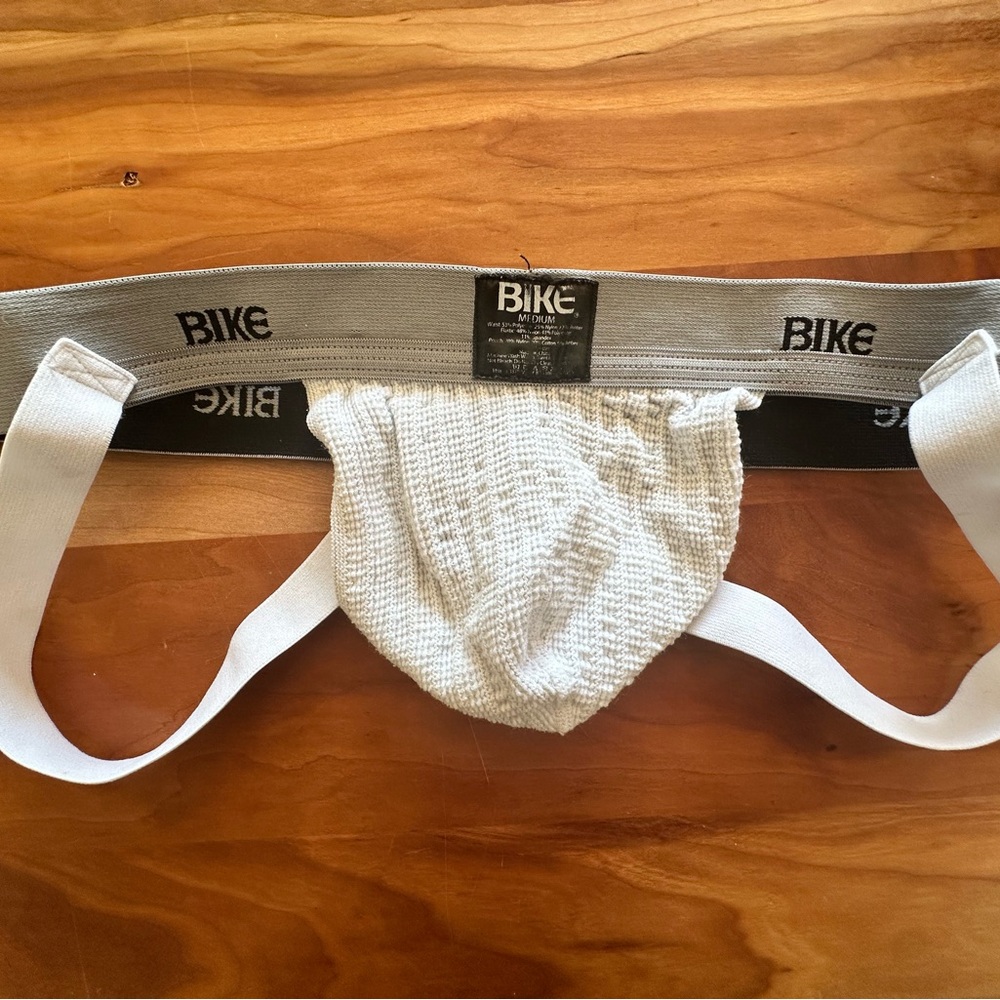White Athletic Jockstrap with Elastic Bands and Mesh Pattern